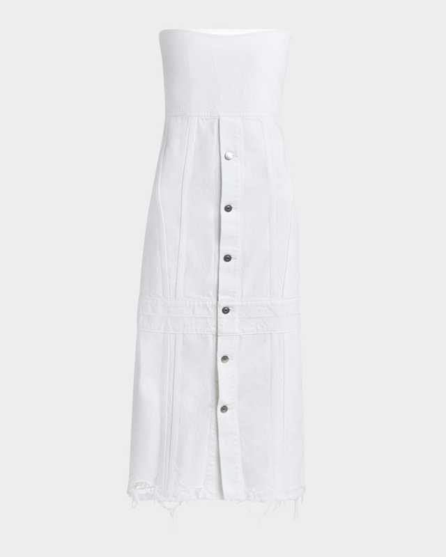 Strapless Sand Overdyed Denim Midi Cargo Dress
